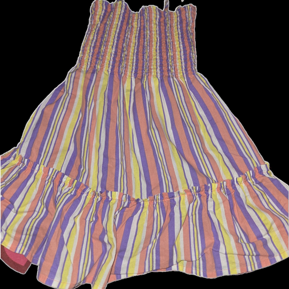 Girls Striped Multicolor Strapless Dress